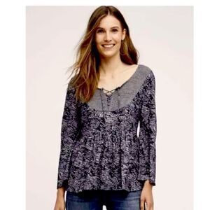 AKEMI+KIN ANTHROPOLOGIE Blue Lilac Paisley Lace-Up Bell Sleeve Marcella Top M